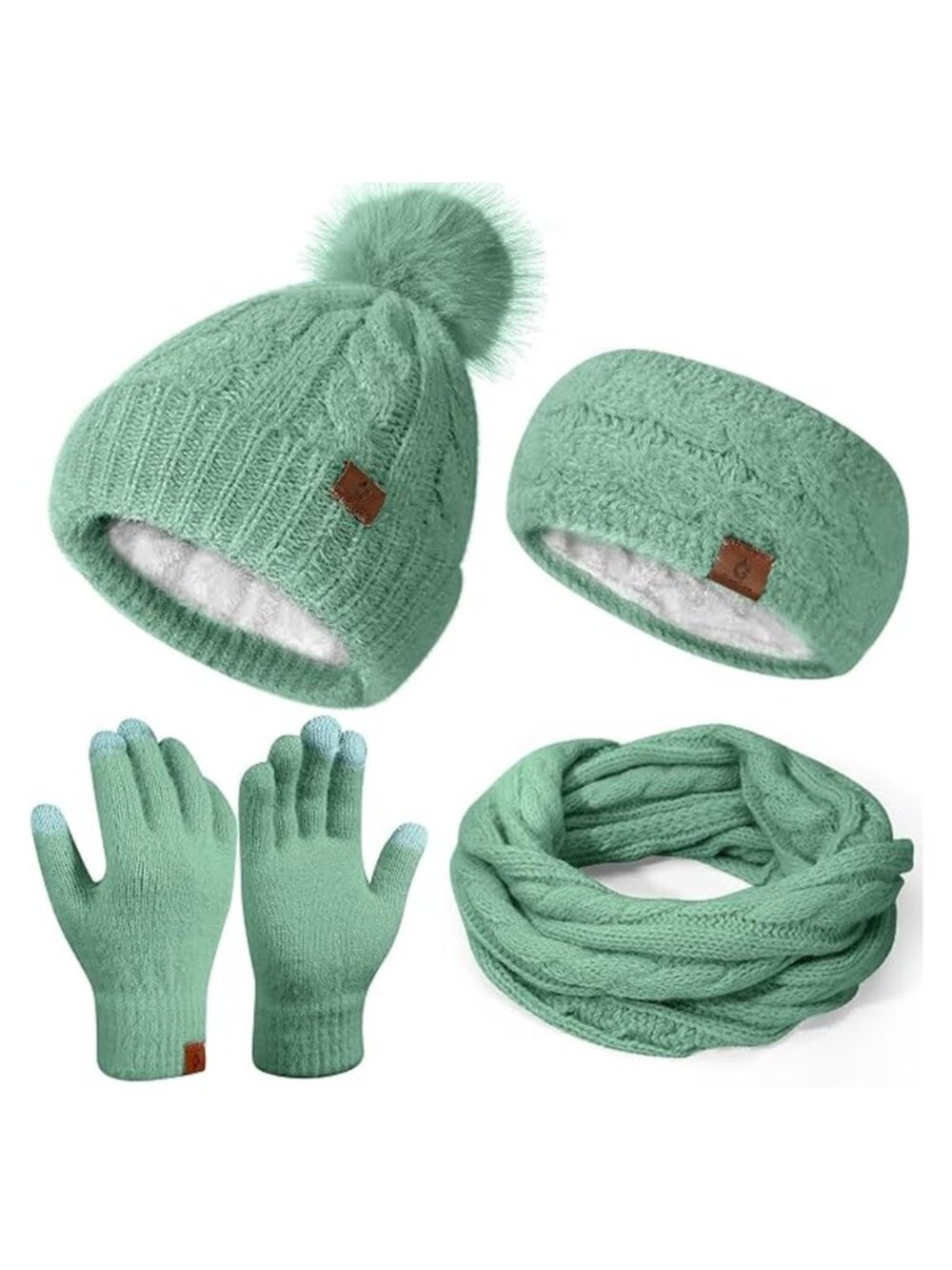 Womens Beanie Hat Infinity Scarf Touchscreen Gloves Fleece Headband 4 in 1 Winte